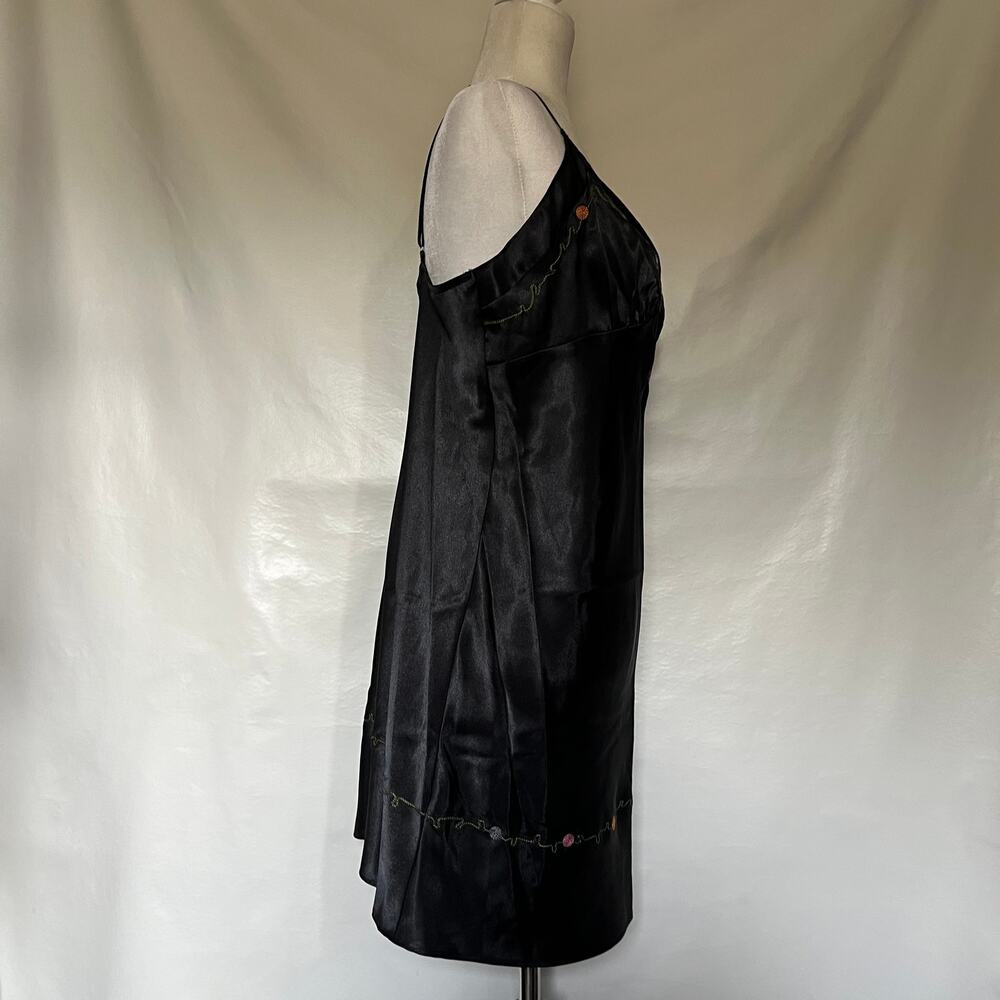 Vtg Y2K Embroidered Slip Dress Sz L Goth Fairy Embroidered Satin Delicates Black - Picture 6 of 11